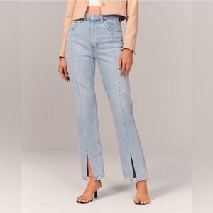Abercrombie & Fitch Light Blue Skinny High Rise Curve Love Jeans Open Hem Sz 28